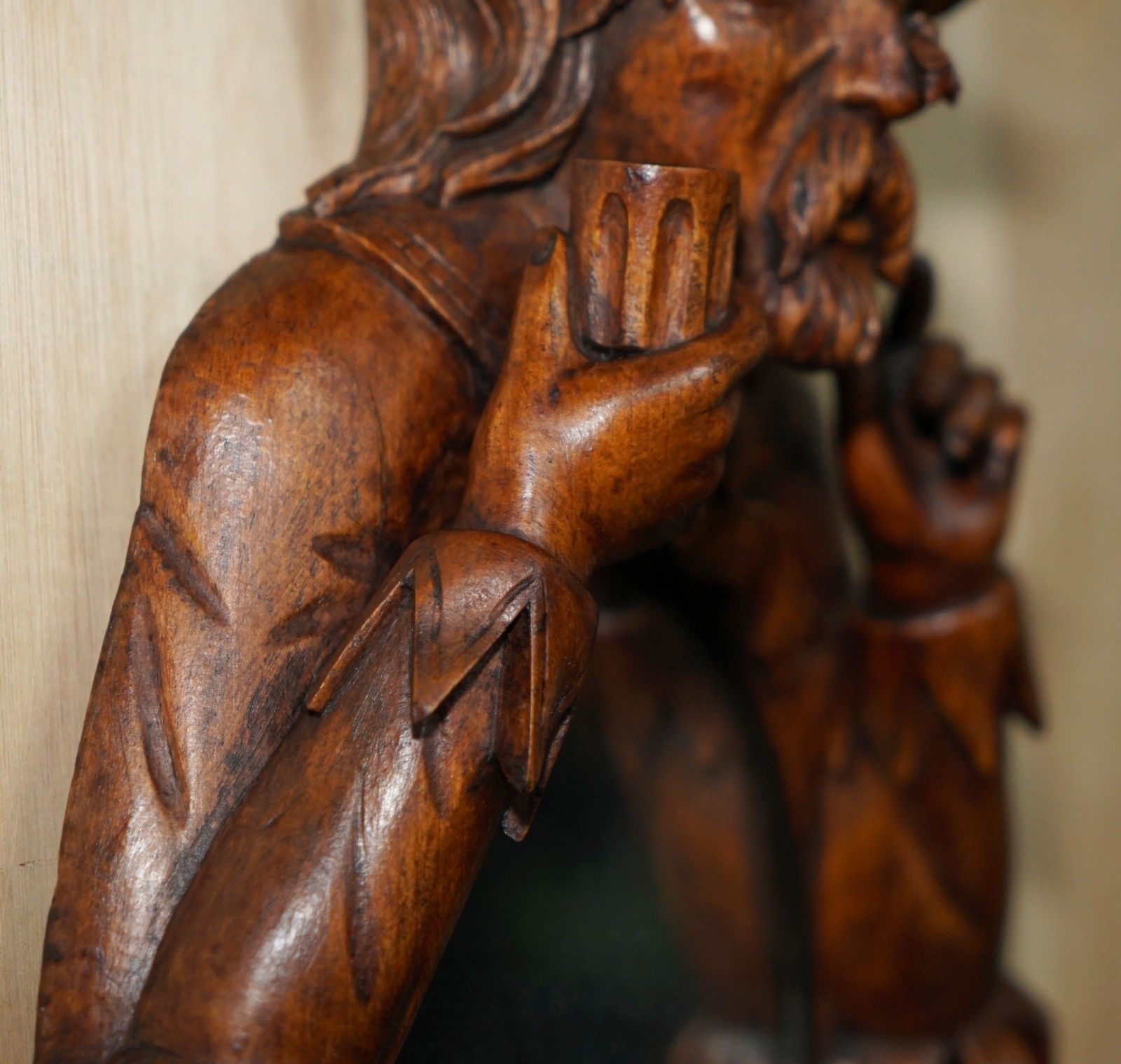 photo for sale Fine Antique Original Black Forest Folk Art Wall Mirror Of Chap With Bee On Nose