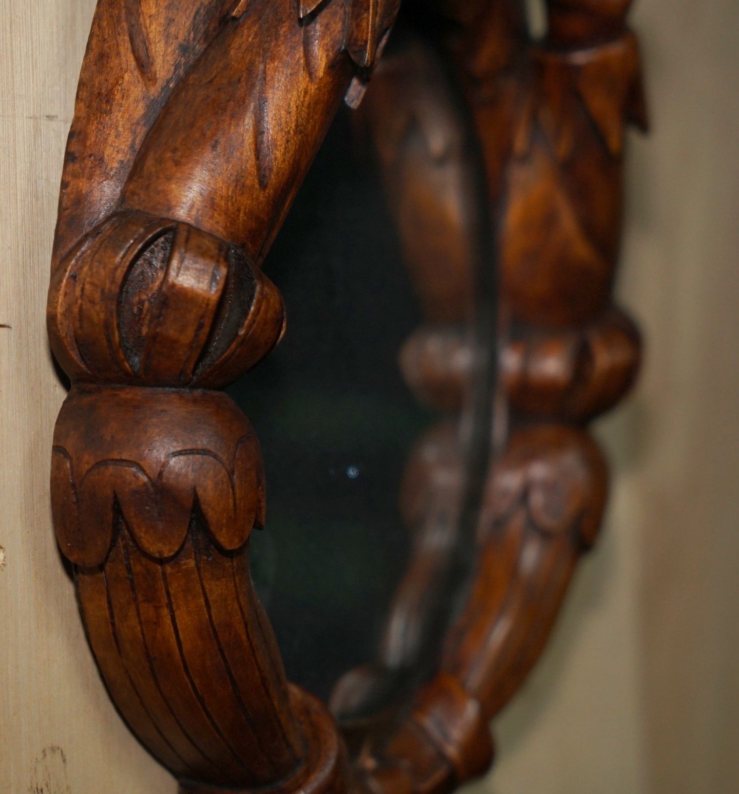 Home Decor Fine Antique Original Black Forest Folk Art Wall Mirror Of Chap With Bee On Nose photo