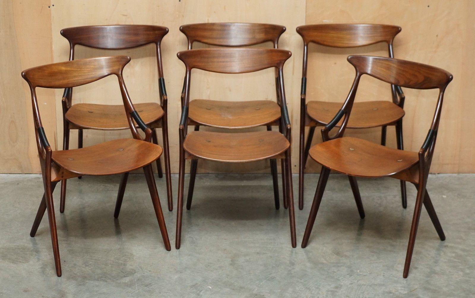 Six 1959 Fully Stamped Arne Hovmand Olsen For Mogens Kold Model 71 Dining Chairs photo furniture