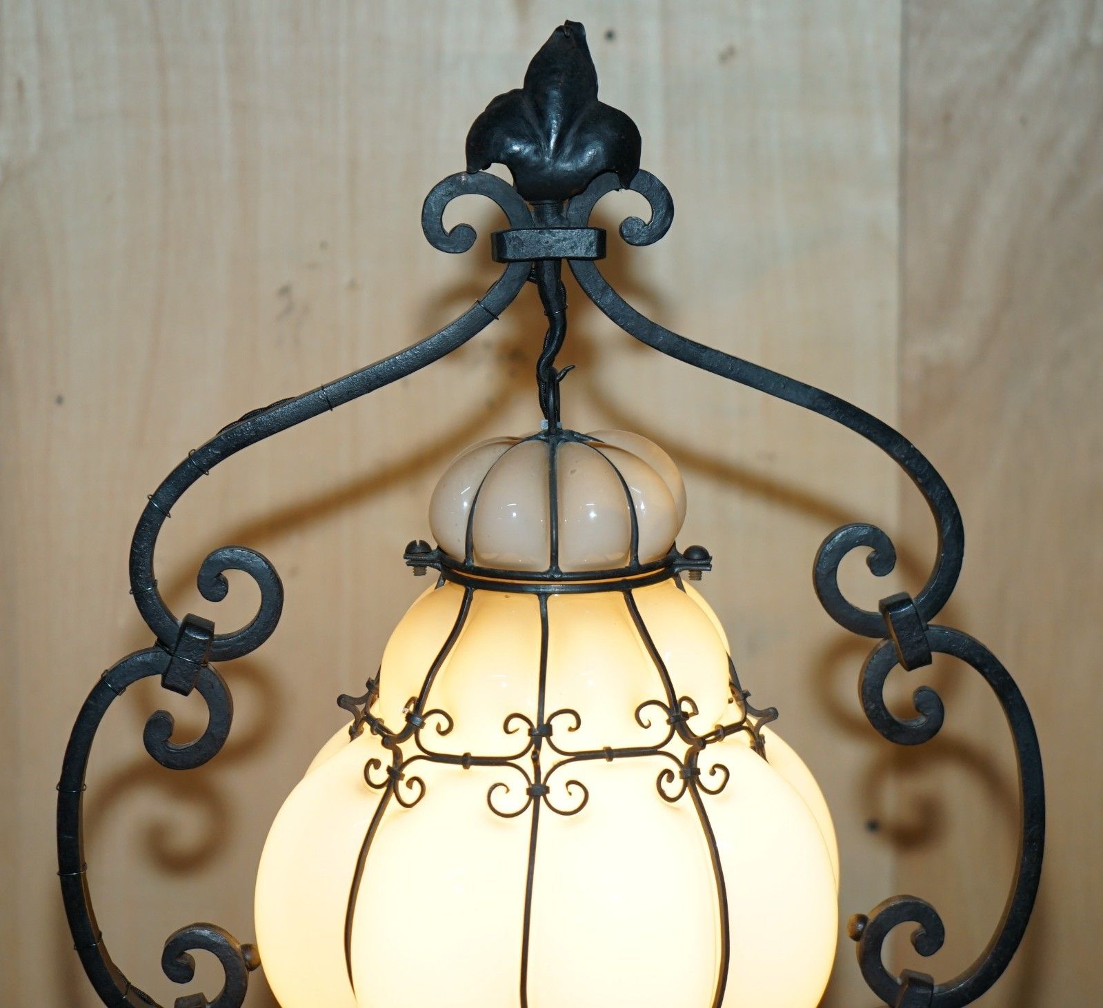 Antique Circa 1930's Italian Murano Glass & Iron Seguso Caged Pendant Floor Lamp photo 1750.0