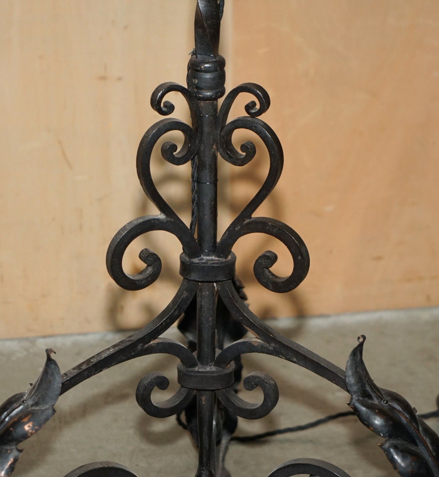 Lighting Antique Circa 1930's Italian Murano Glass & Iron Seguso Caged Pendant Floor Lamp photo