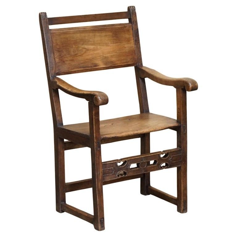 Stunning Circa 1780 1820 Antique Hand Carved Elm & Fruitwood Provincial Chair