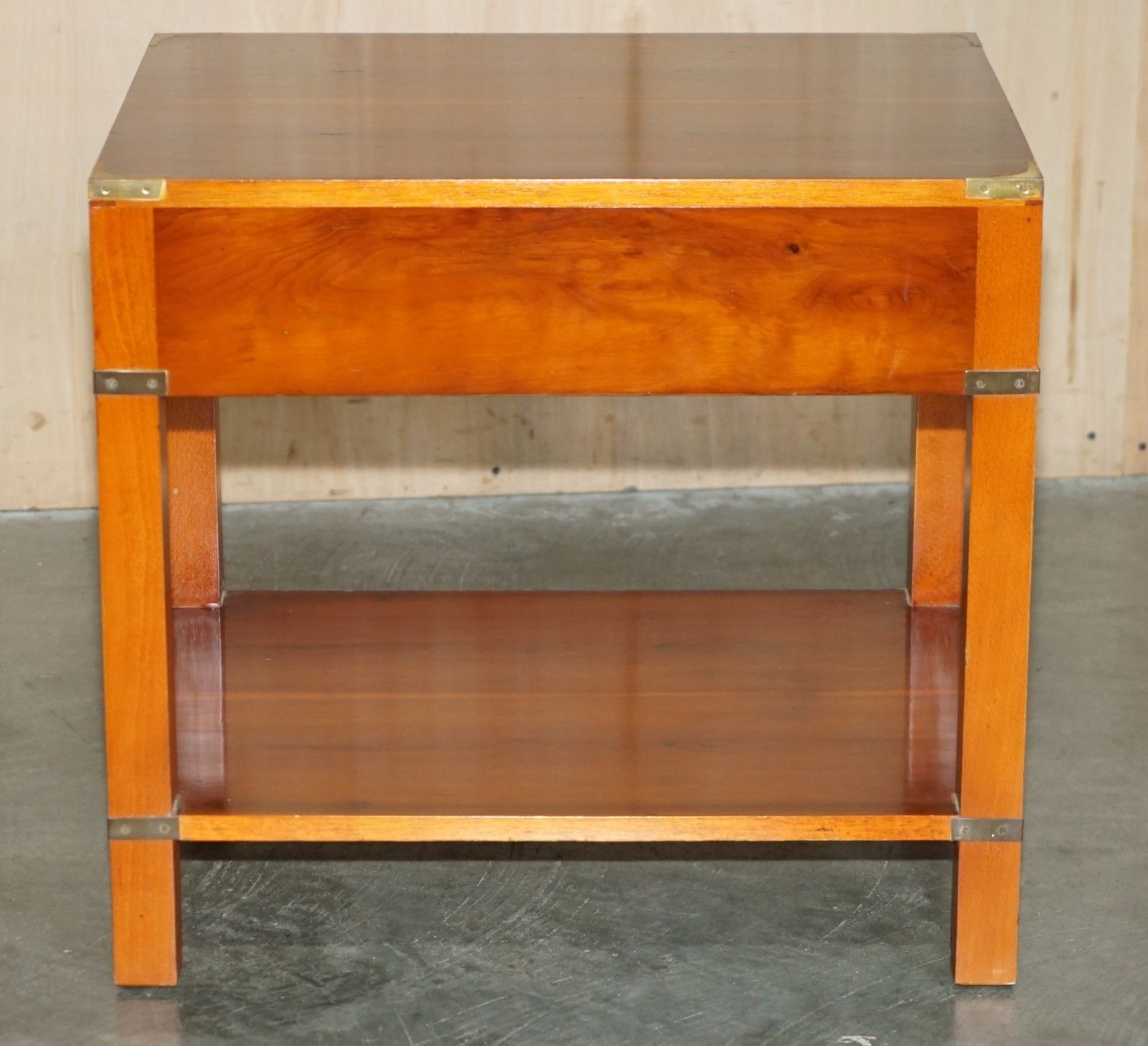 photo for sale Fully Restored Military Campaign Style Yew Wood Single Drawer Side End Table