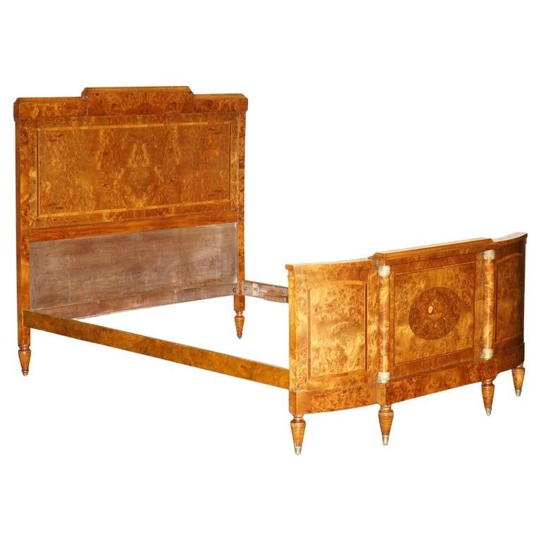 Antique Fully Restored Circa 1880 French Empire Burr Walnut Estate Bed Frame