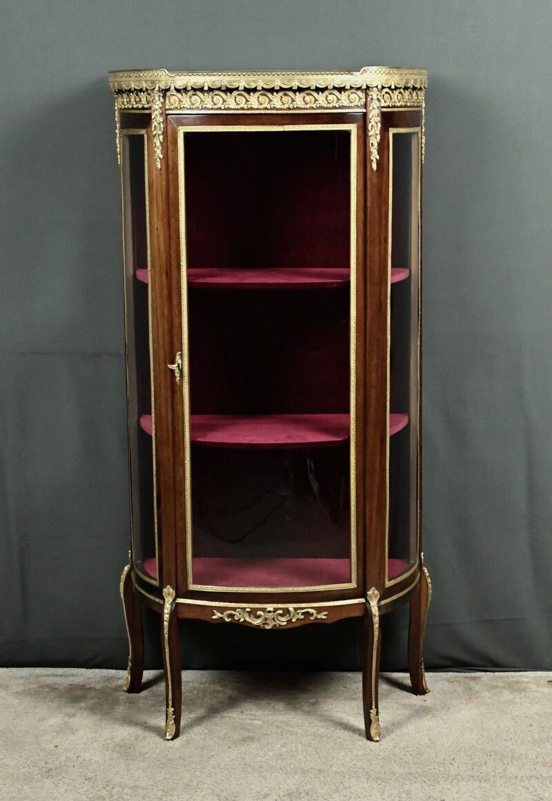 photo furniture Small Mahogany Display Cabinet, Louis XV Louis XVI Transitional Style – Early 20th Century