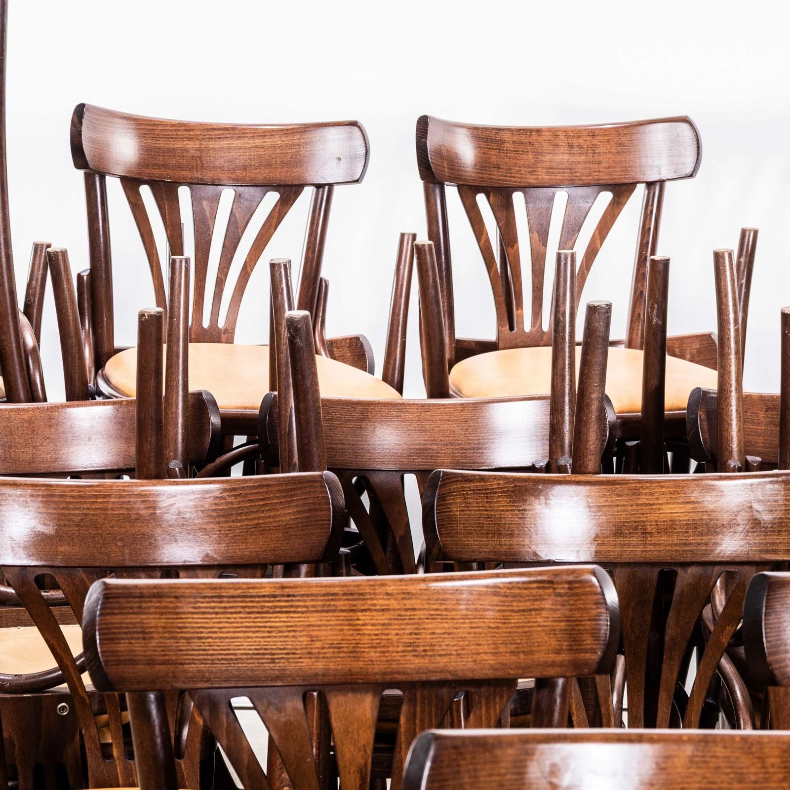 1960’s Upholstered Fan Back Bentwood Dining Chairs photo Furniture