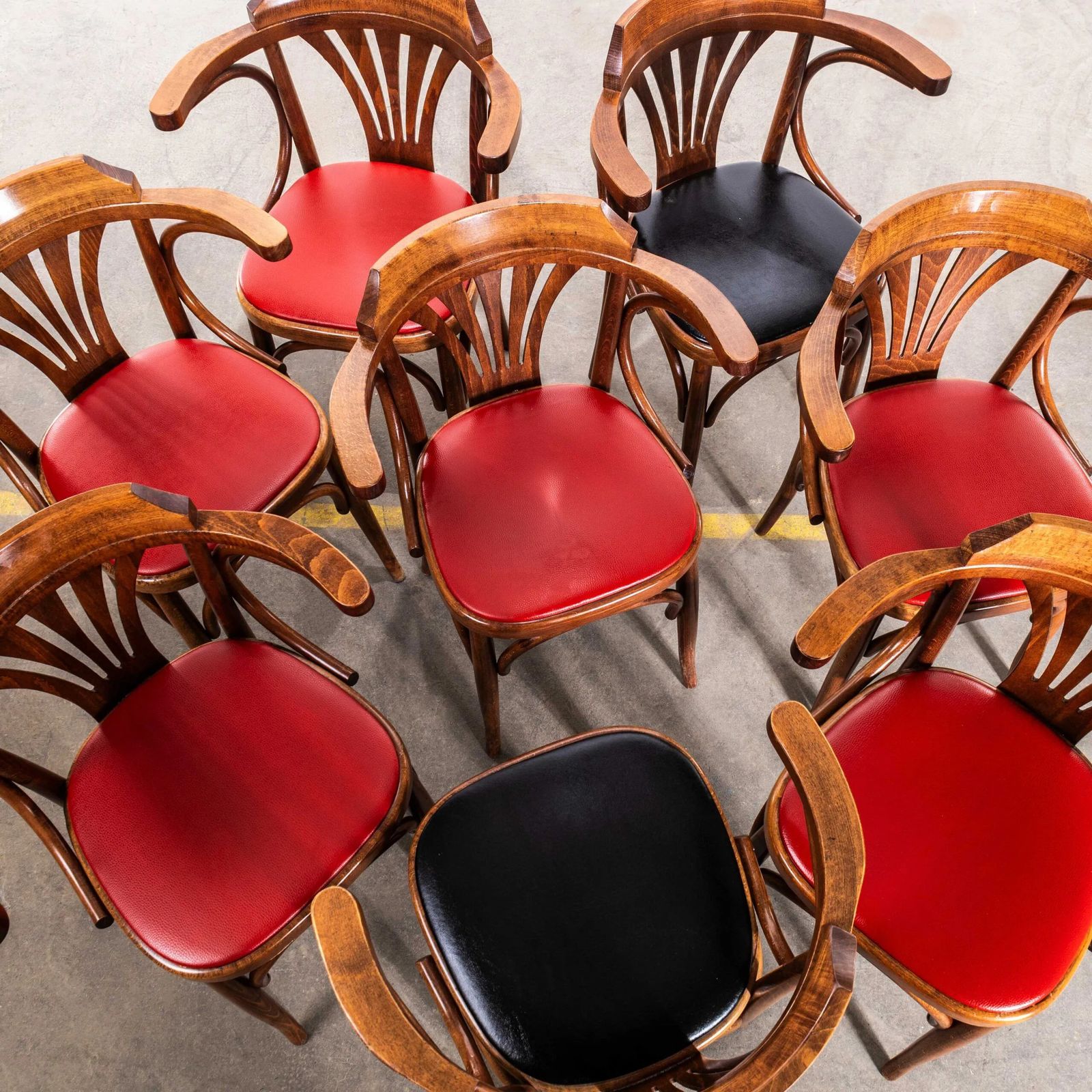 1970’s Red Upholstered Fanback Arm Dining Chairs – Set Of Eight photo for sale