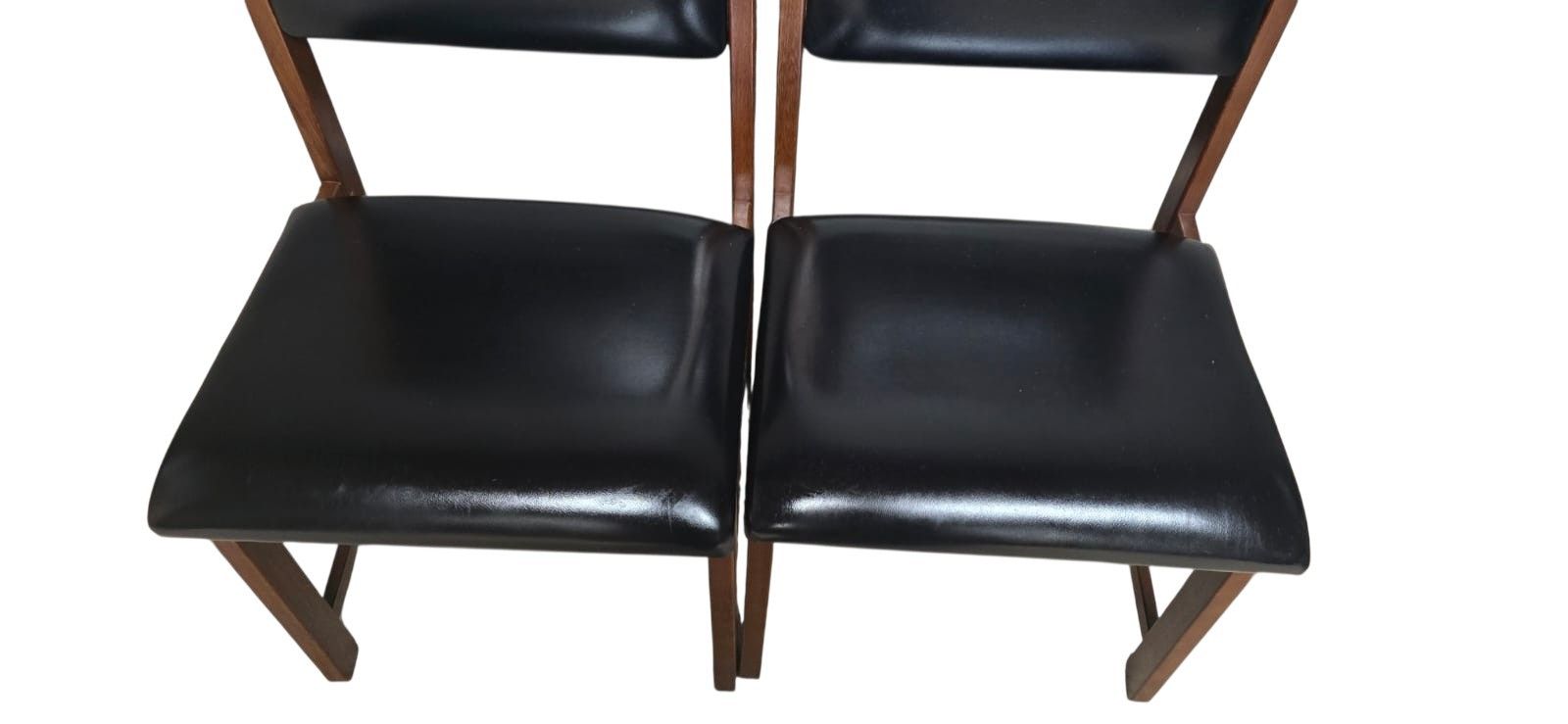 Set Of 4 Mid Century Teak Dining Chairs Pivoting Tilt Back Black Vinyl Mcm photo for sale