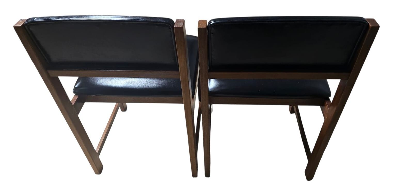 Set Of 4 Mid Century Teak Dining Chairs Pivoting Tilt Back Black Vinyl Mcm photo 395.0