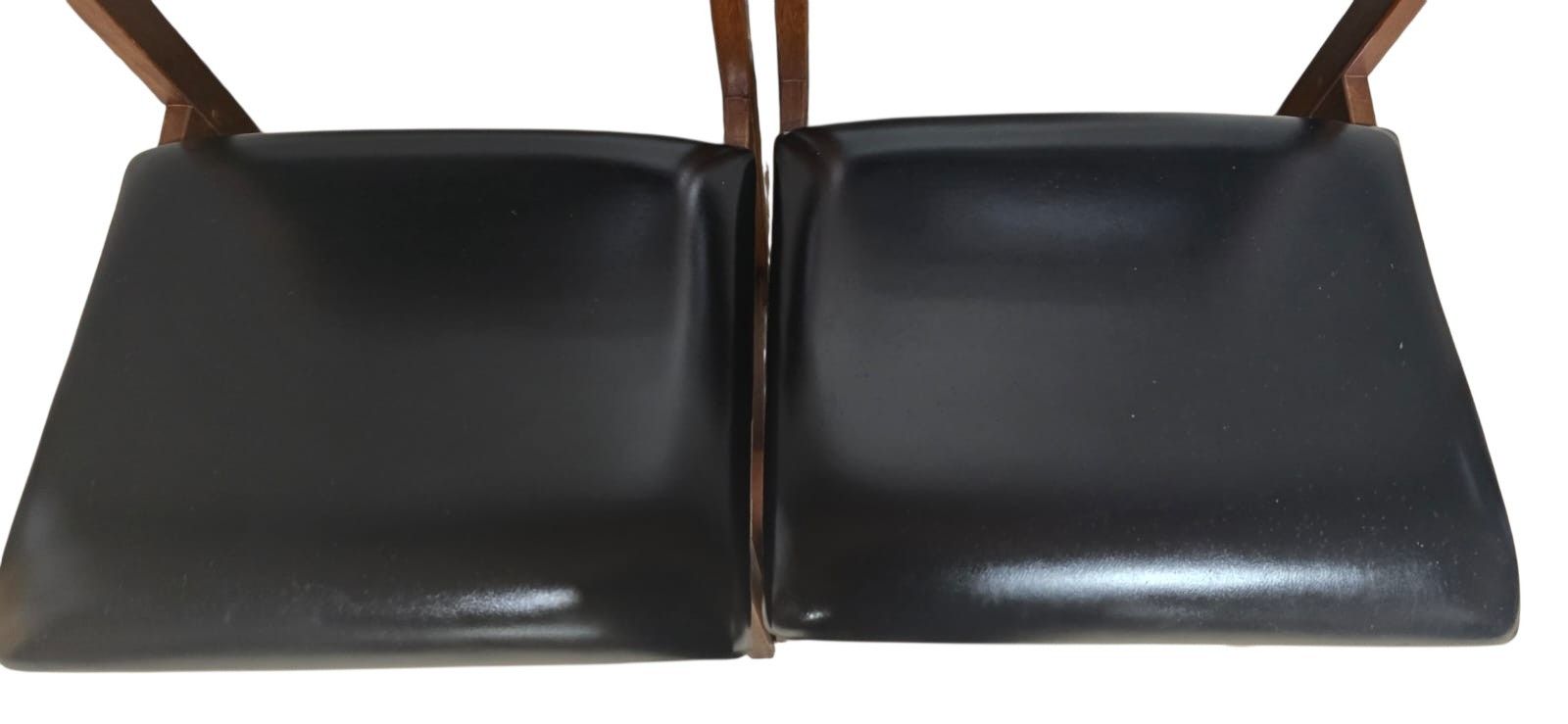 Set Of 4 Mid Century Teak Dining Chairs Pivoting Tilt Back Black Vinyl Mcm photo buy
