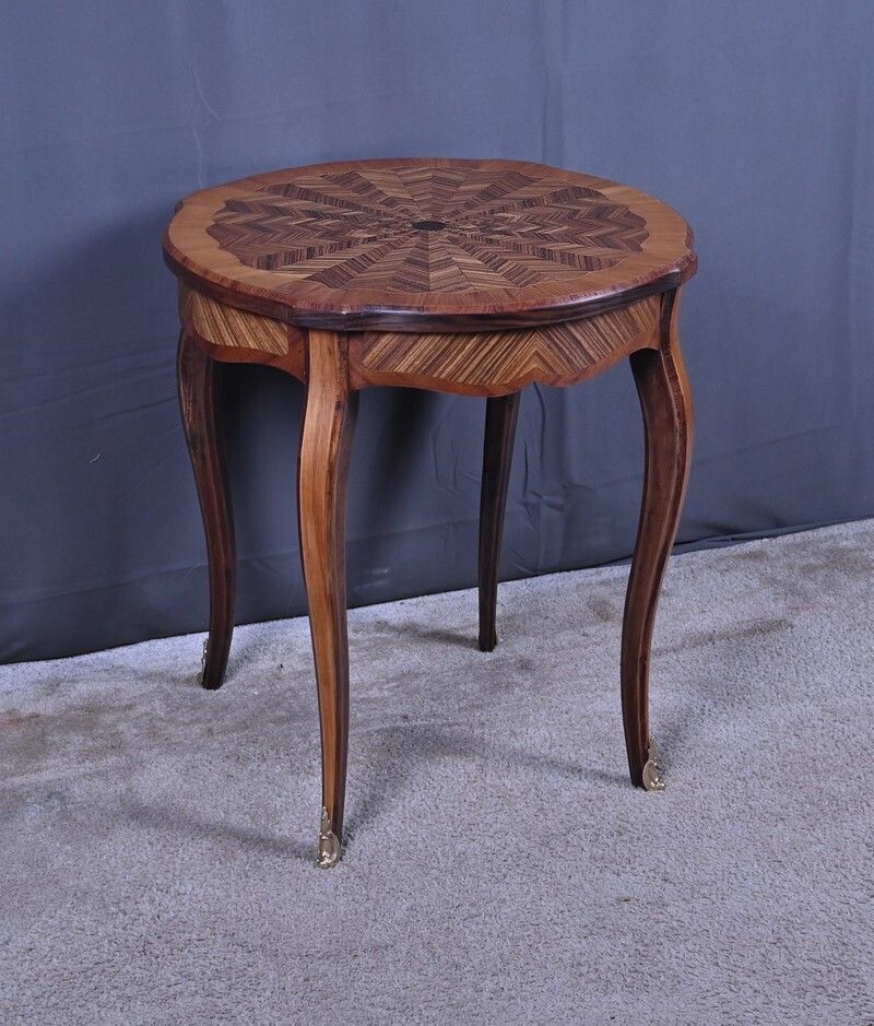 Marquetry Side Table, Louis XV Style – First Half Of The 20th Century photo for sale