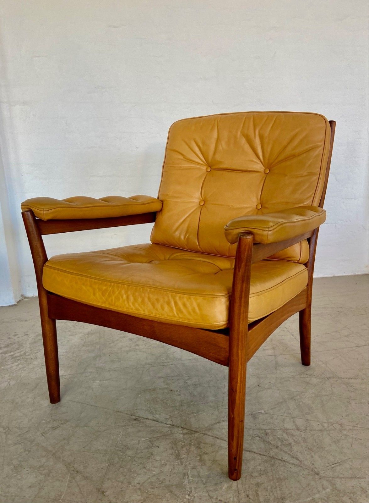 Vintage Mid Century Light Tan Leather Lounge Chair By Göte Möbler 1970,S photo buy