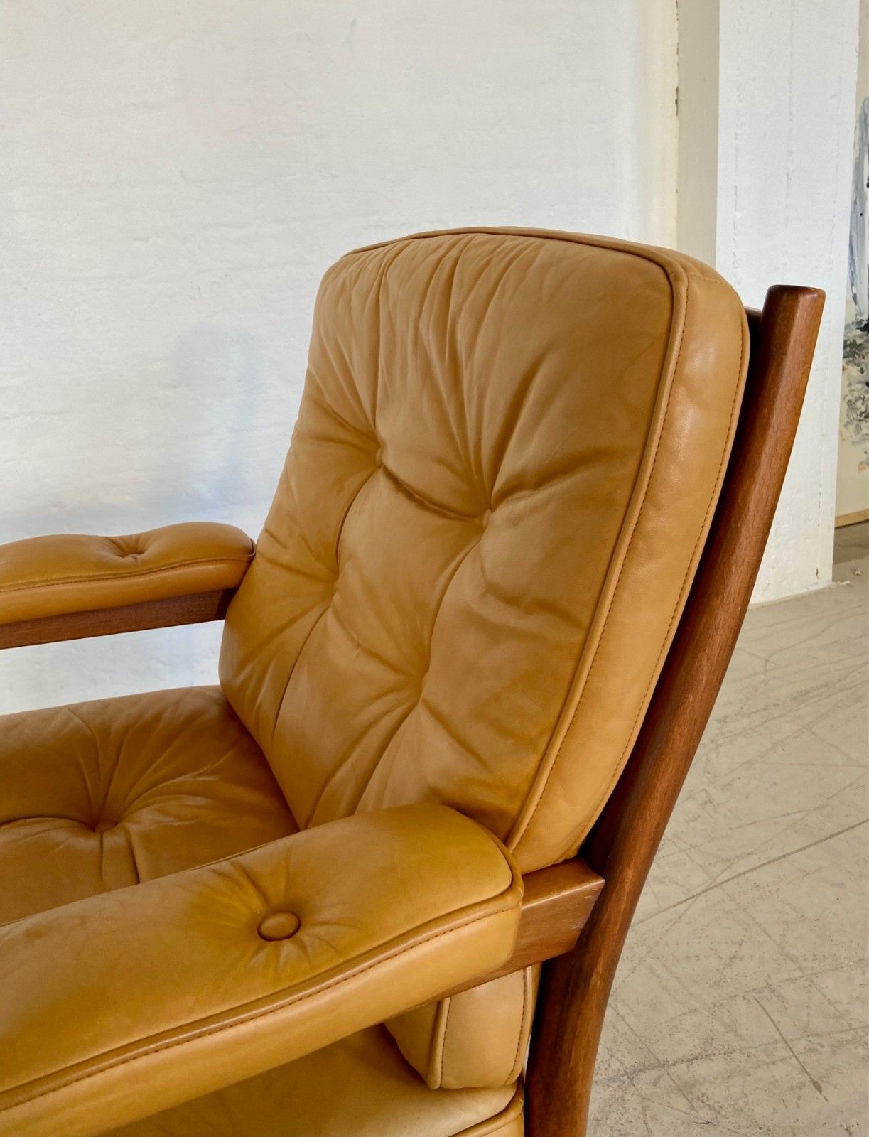 Furniture Vintage Mid Century Light Tan Leather Lounge Chair By Göte Möbler 1970,S photo