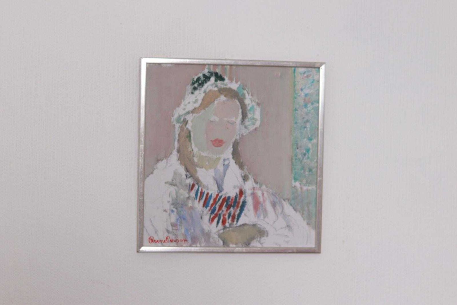 Original Swedish Oil On Panel – “Portrait Of Woman” By Rune Persson – Vintage &  Framed  31 × 30 Cm (12.2" × 11.8") photo vinterior