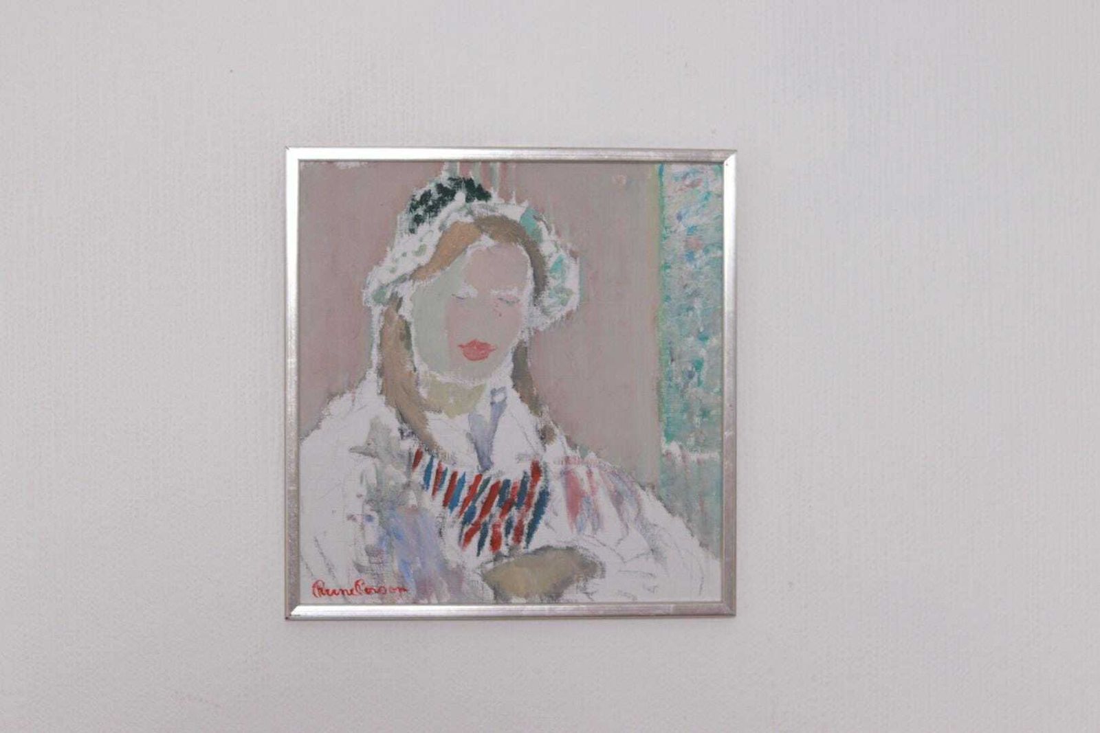 photo for sale Original Swedish Oil On Panel – “Portrait Of Woman” By Rune Persson – Vintage &  Framed  31 × 30 Cm (12.2" × 11.8")