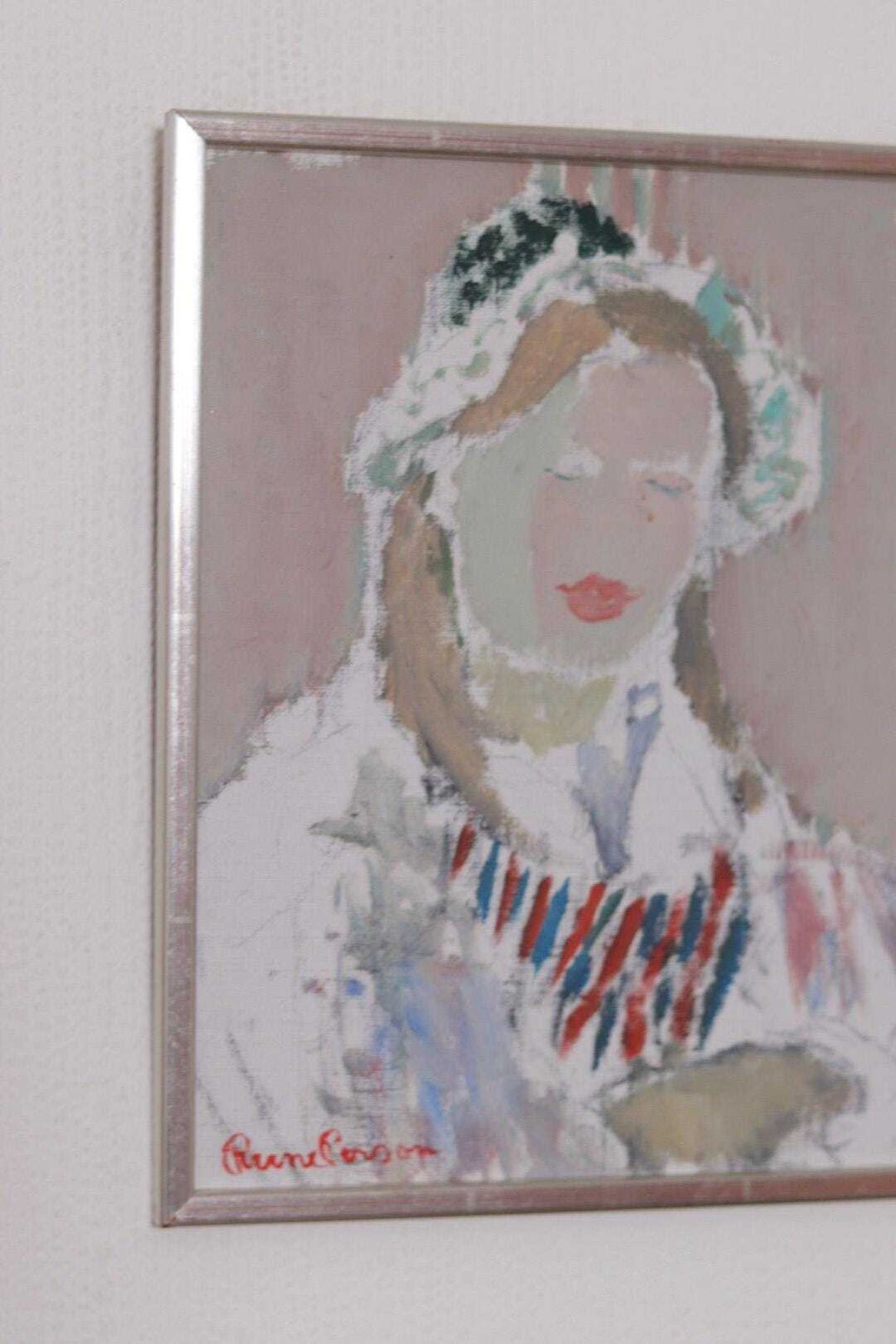photo buy Original Swedish Oil On Panel – “Portrait Of Woman” By Rune Persson – Vintage &  Framed  31 × 30 Cm (12.2" × 11.8")