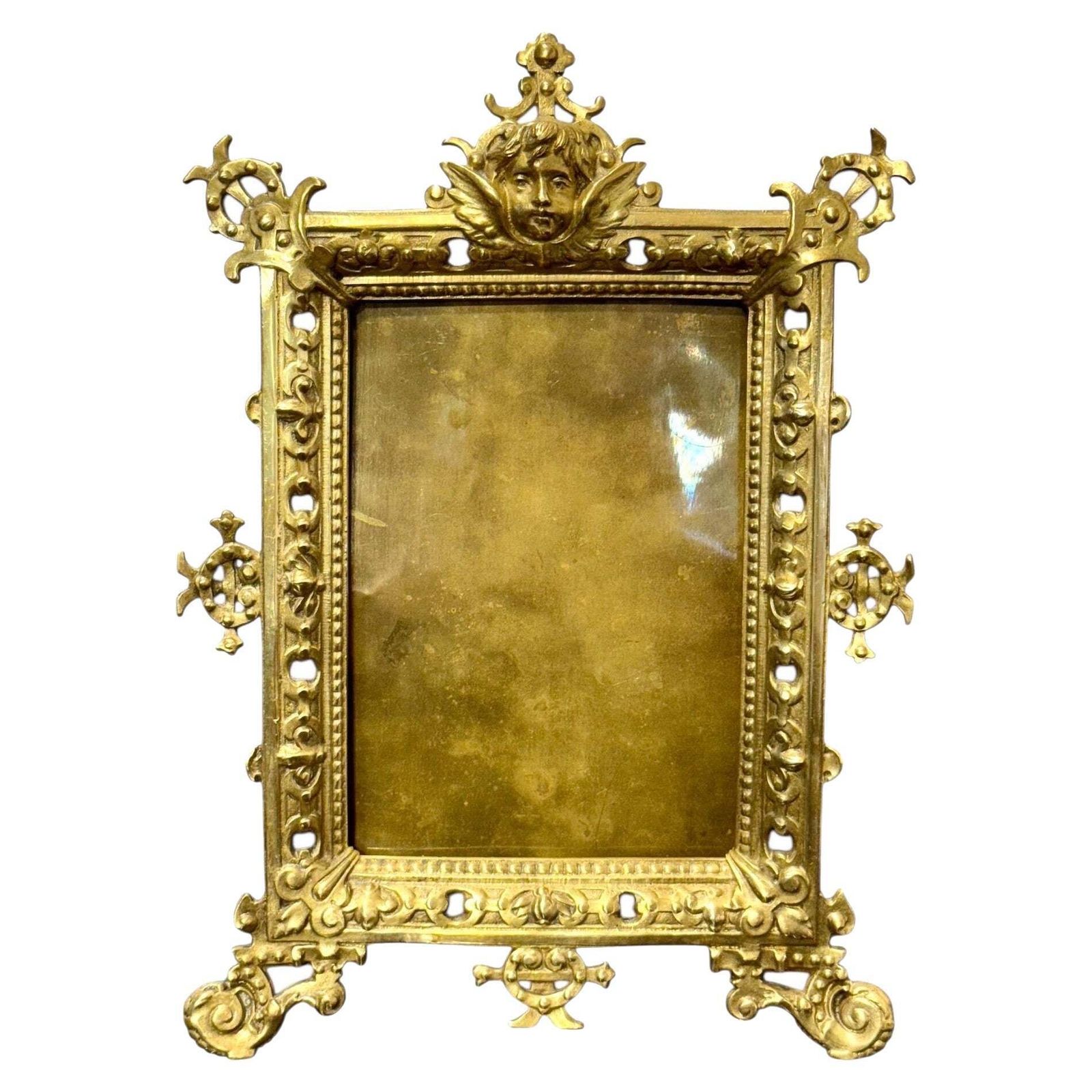 Ornate 19th Century Gilt Bronze Tabletop Frame With Cherub Motif