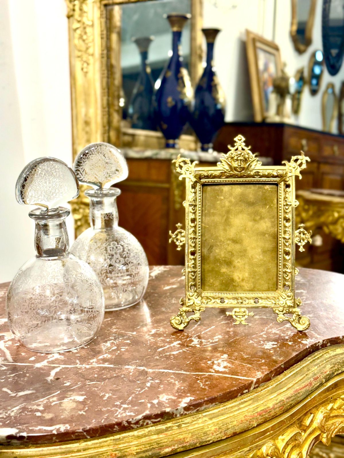 Ornate 19th Century Gilt Bronze Tabletop Frame With Cherub Motif photo furniture