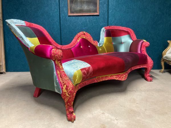Antique Bespoke Covered Statement Patchwork Sofa photo vintage