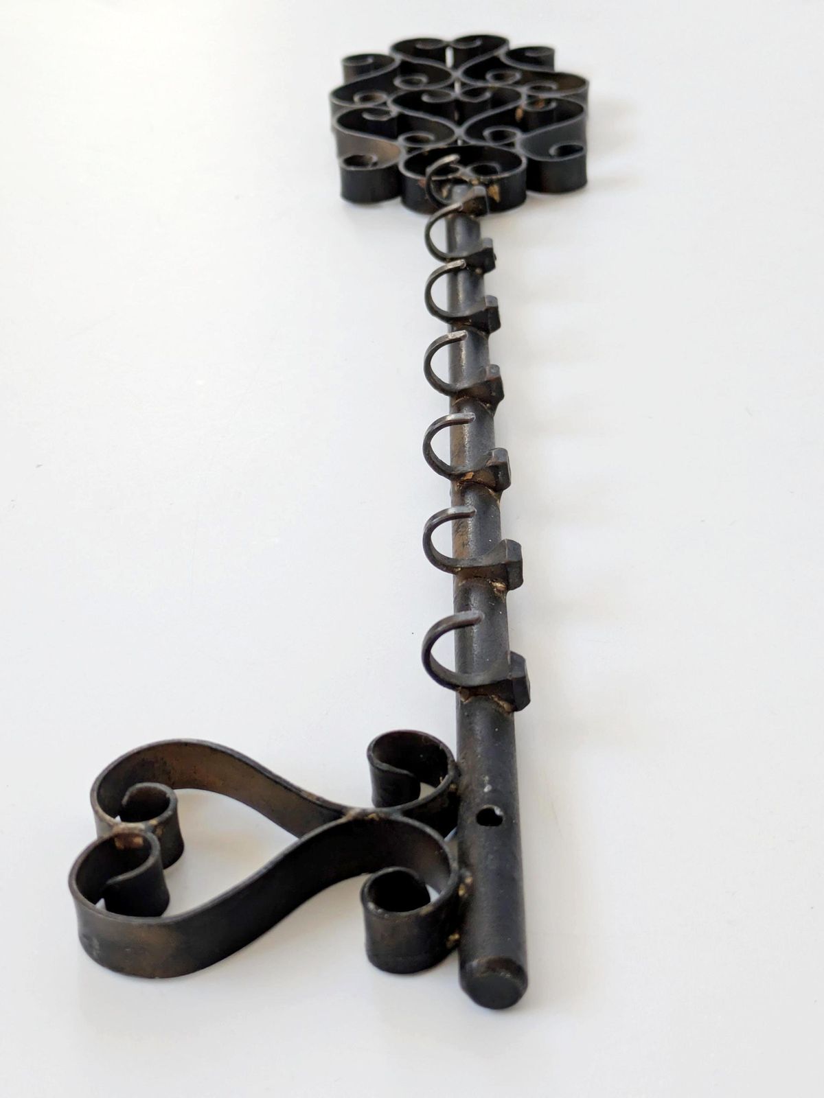 Large Midcentury Wrought Iron Key Shaped Wall Key Rack, French Cottage Core photo buy