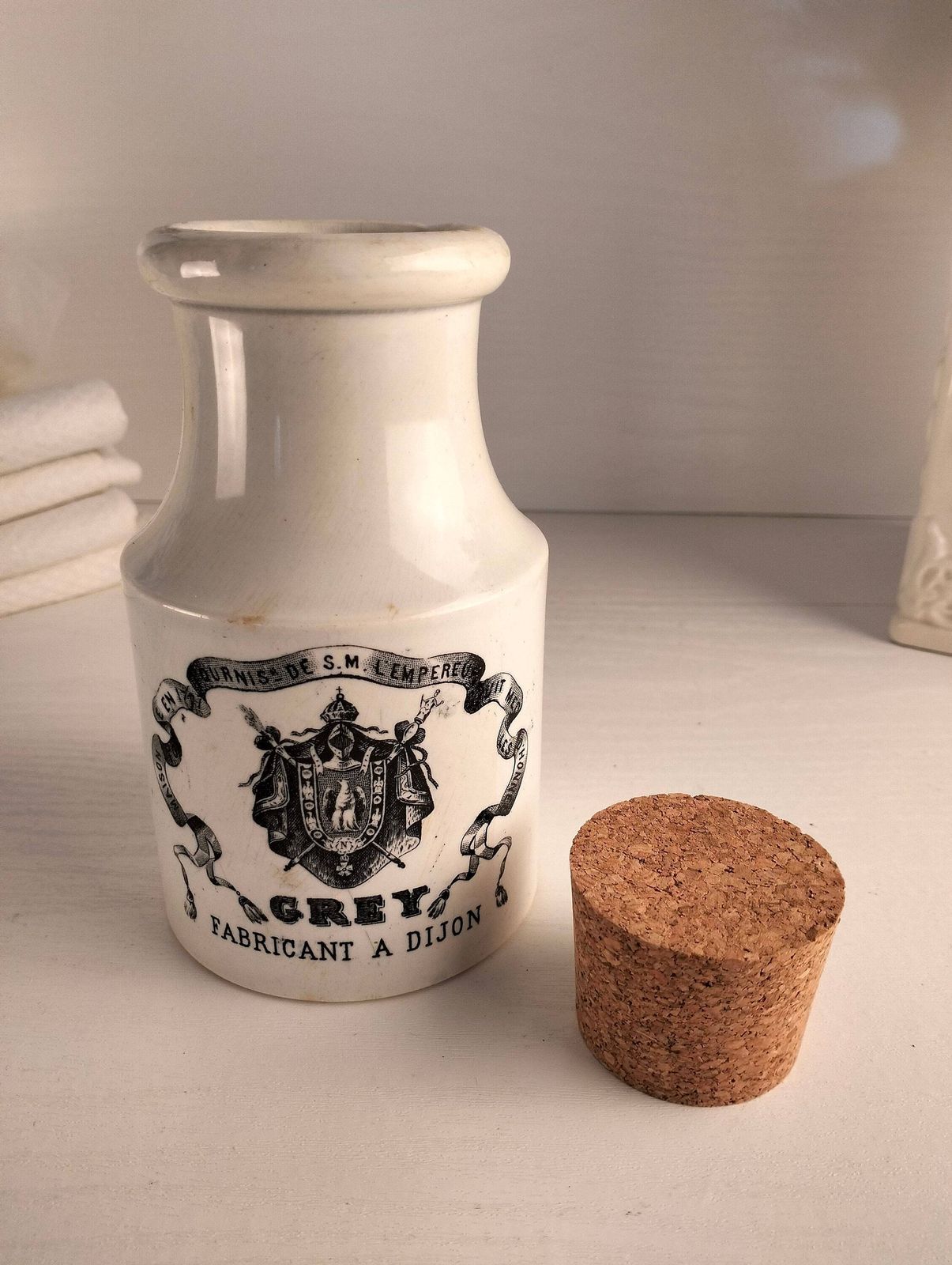 French Antique Dijon Mustard Jar, Vintage Grey Advertising Pot photo Home Decor
