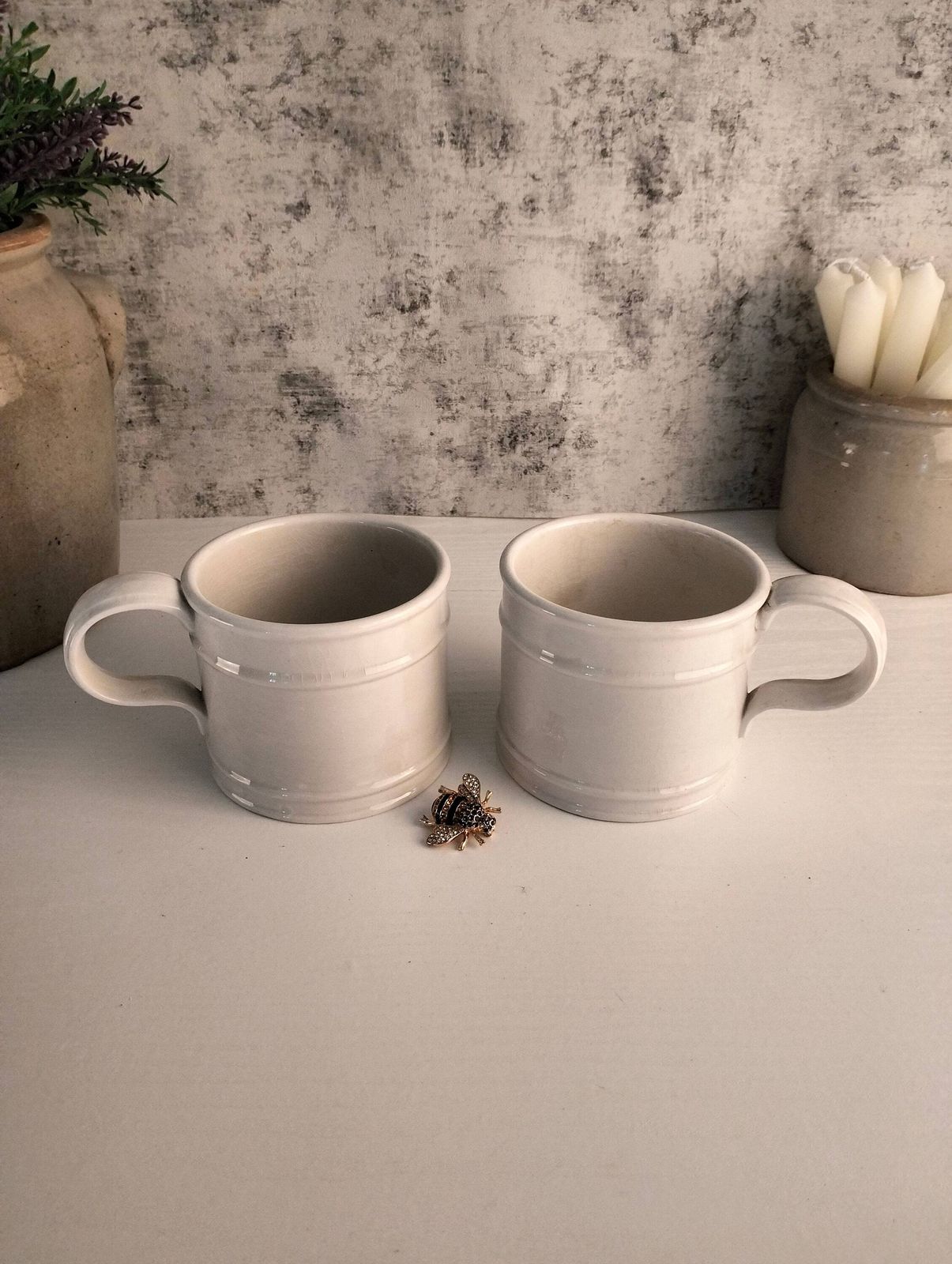 Vintage Portmeirion Witte Keramische Mokken, Susan Williams Ellis Meridian Serie