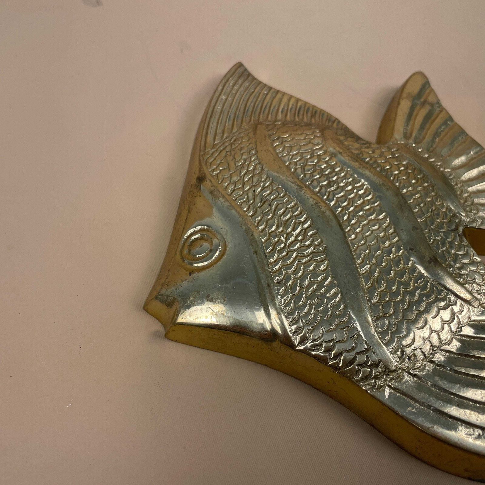 Vintage Fish Wall Hanging Gold Tone Cast Metal Vintage Coastal Decor Wall Art Mid Century Ocean Style Nautical photo for sale