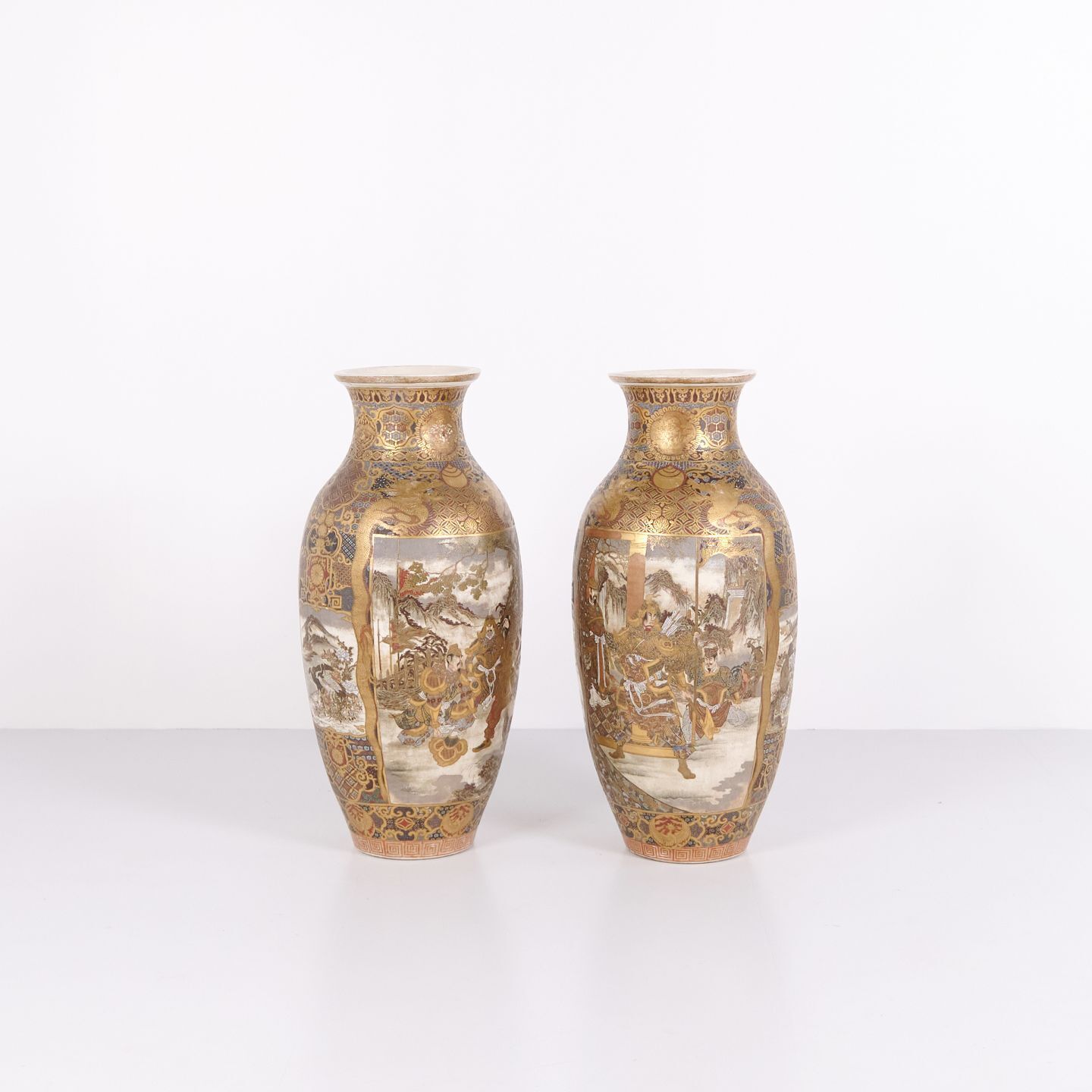 A Pair Of Rare Large Japanese Satsuma Vases – Porcelain – Hand Painted Motifs – Meiji Period (1868–1912)