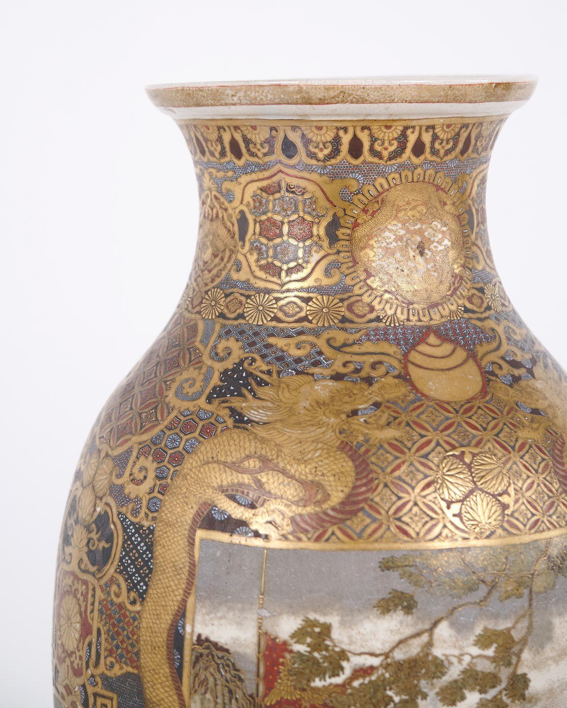 A Pair Of Rare Large Japanese Satsuma Vases – Porcelain – Hand Painted Motifs – Meiji Period (1868–1912) photo buy