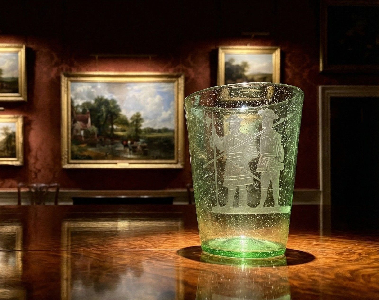 Large Superb 18thc Hand Blown Engraved Green Glass Beaker Vase Circa 1760 photo furniture