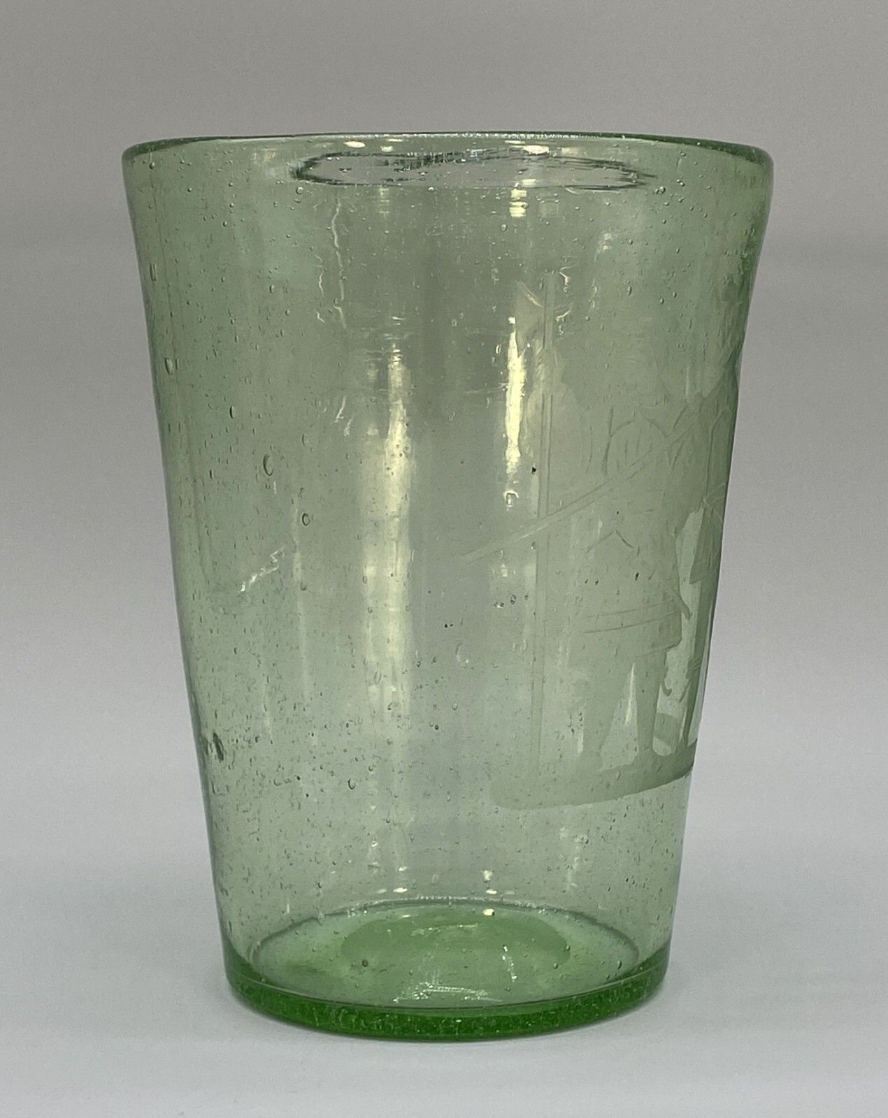 Large Superb 18thc Hand Blown Engraved Green Glass Beaker Vase Circa 1760 photo vinterior
