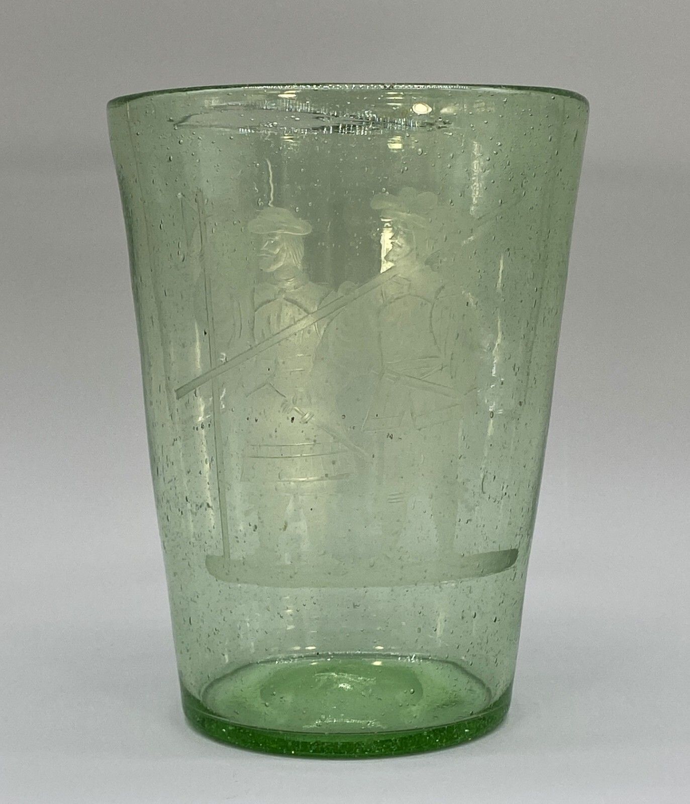 Large Superb 18thc Hand Blown Engraved Green Glass Beaker Vase Circa 1760 photo buy