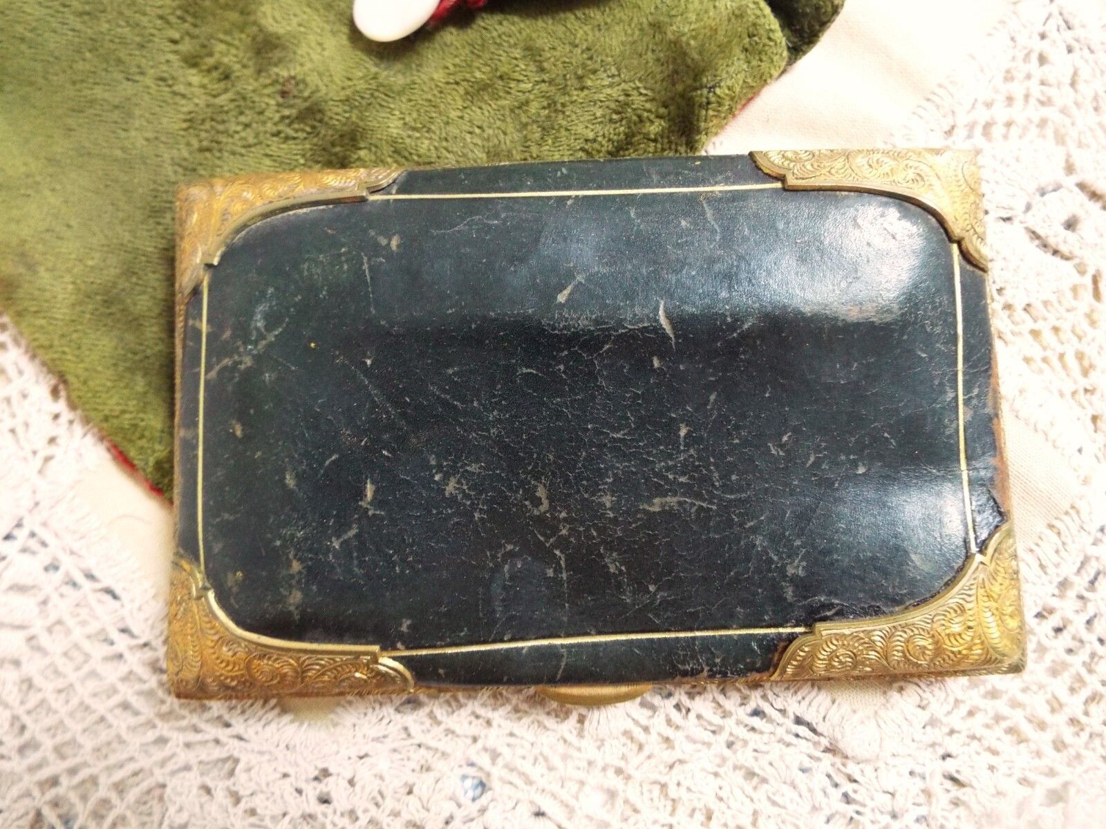 Antique Victorian Leather & Ornate Gilt Metal Cigar Case Monogrammed F Fiddler photo vinterior