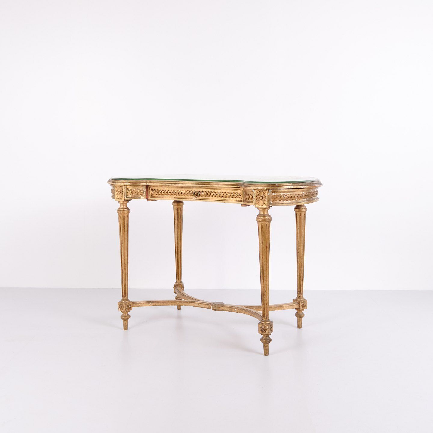Antique Desk With Glass Top & Drawer – Gustavian/Louis XVI Style – Gilded Wood – 1850s photo furniture