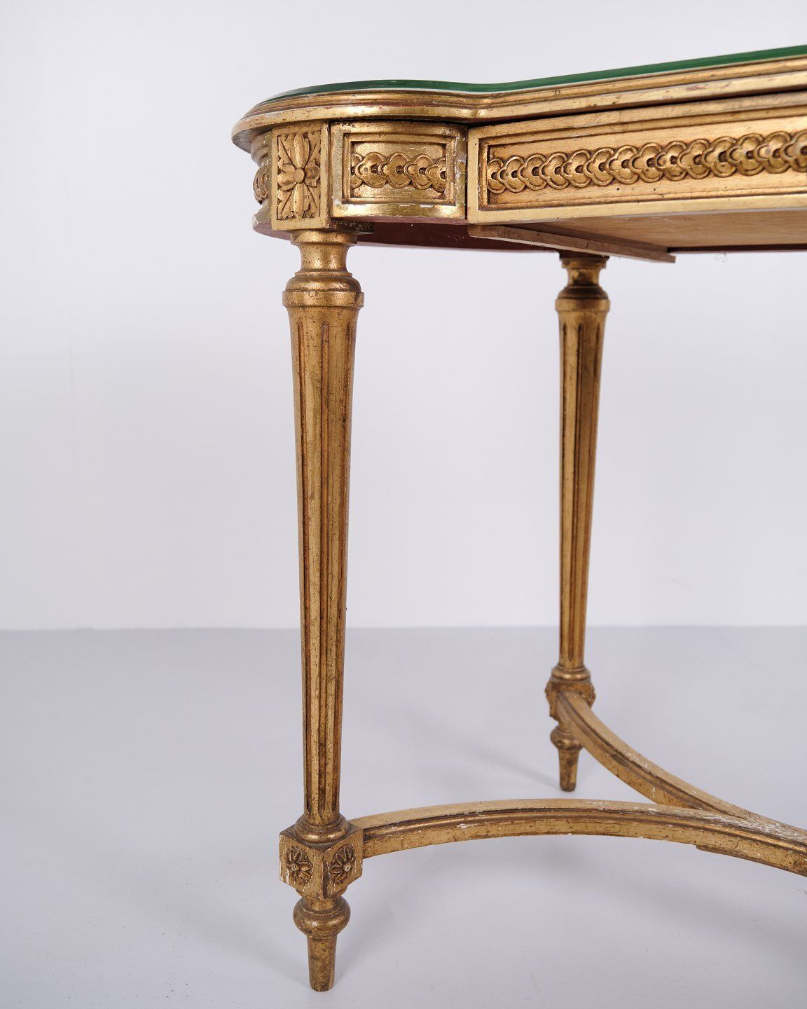Antique Desk With Glass Top & Drawer – Gustavian/Louis XVI Style – Gilded Wood – 1850s photo buy