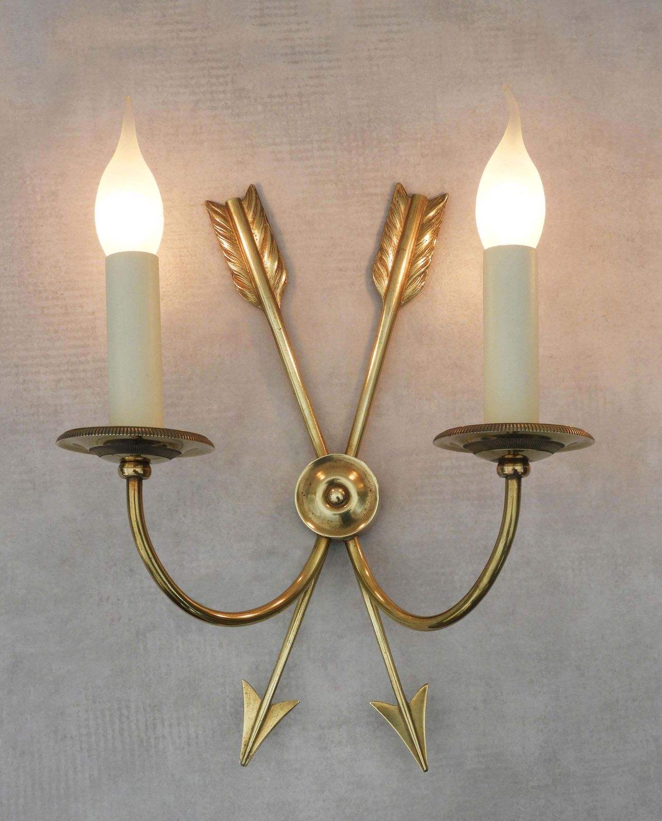 Pair Of Neoclassical Crossed Arrow Wall Light Sconces Mid Century France C1960 photo buy