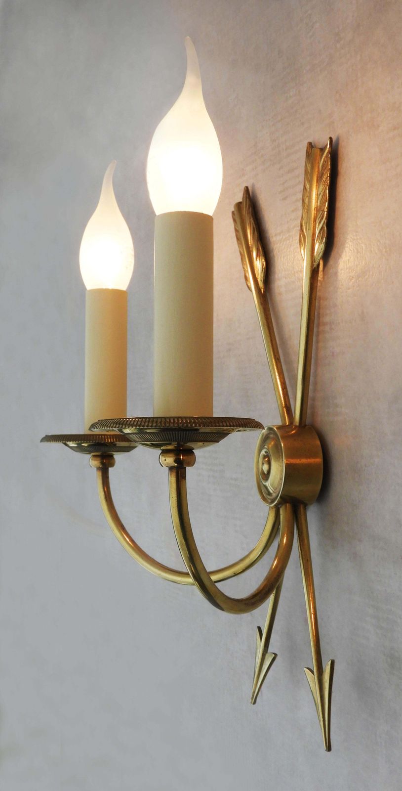 Pair Of Neoclassical Crossed Arrow Wall Light Sconces Mid Century France C1960 photo vintage
