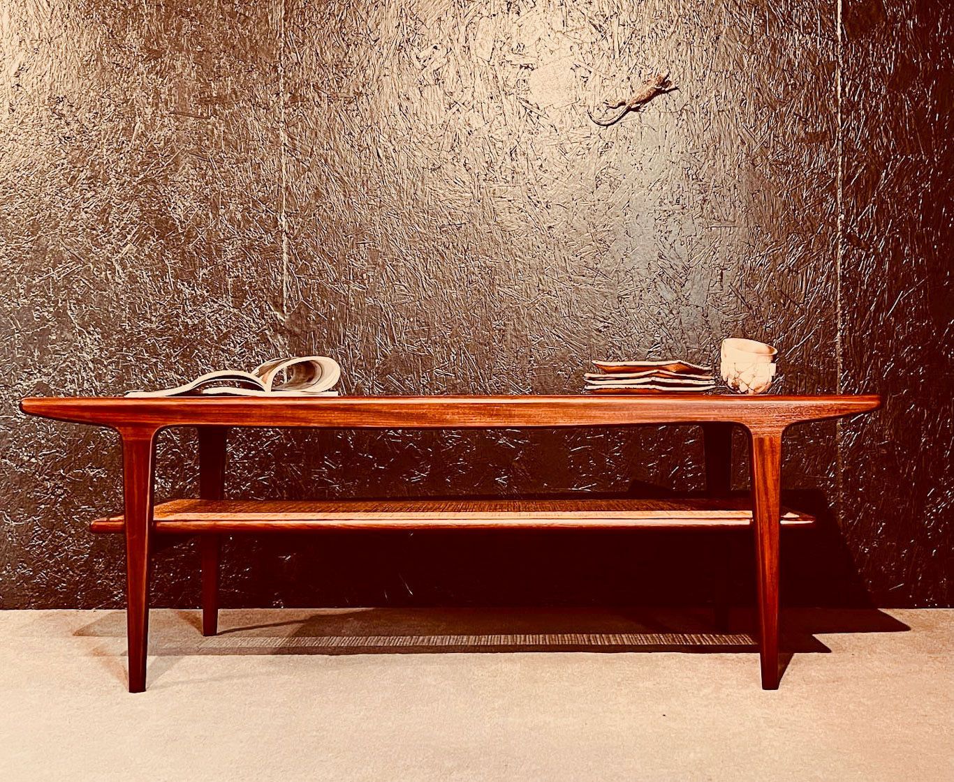 Teak Coffee Table By A Younger With A Rattan Rack photo vintage