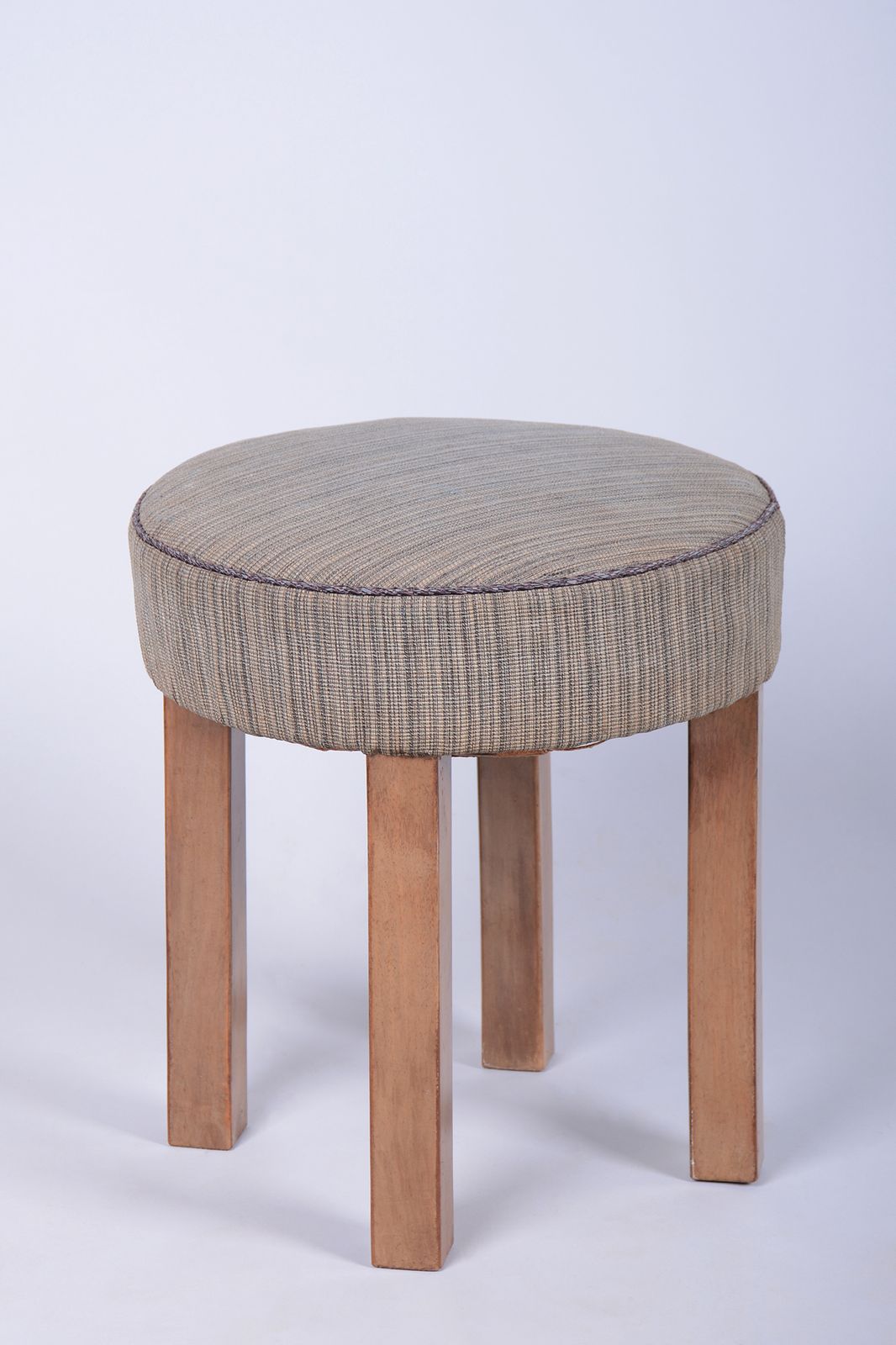 Restored Art Deco Stool, Walnut, Revived Polish, Reupholstered, Czech, 1920s