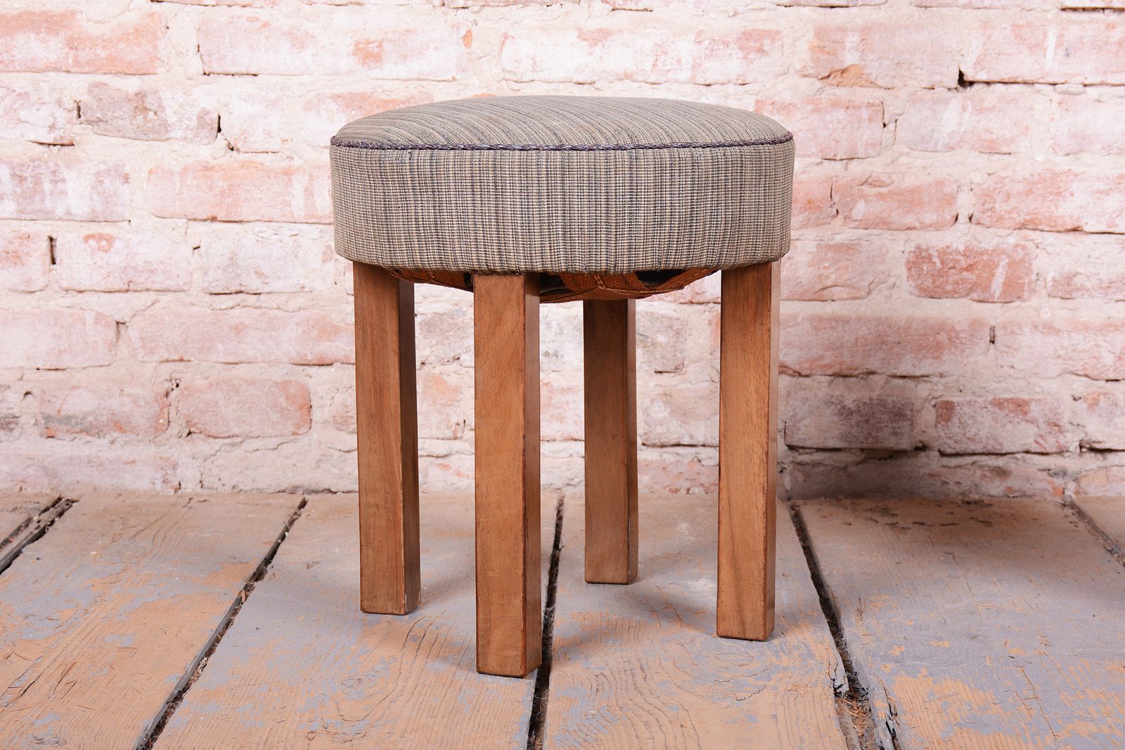 Restored Art Deco Stool, Walnut, Revived Polish, Reupholstered, Czech, 1920s photo for sale