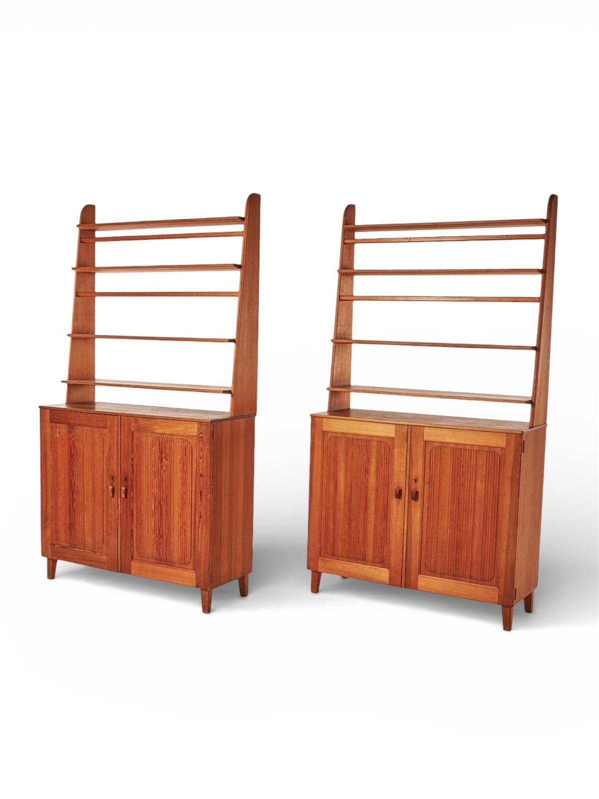 Carl Malmsten Mid Century Pine Bookcases With Cabinets, Pair, Sweden, 20th Century photo for sale