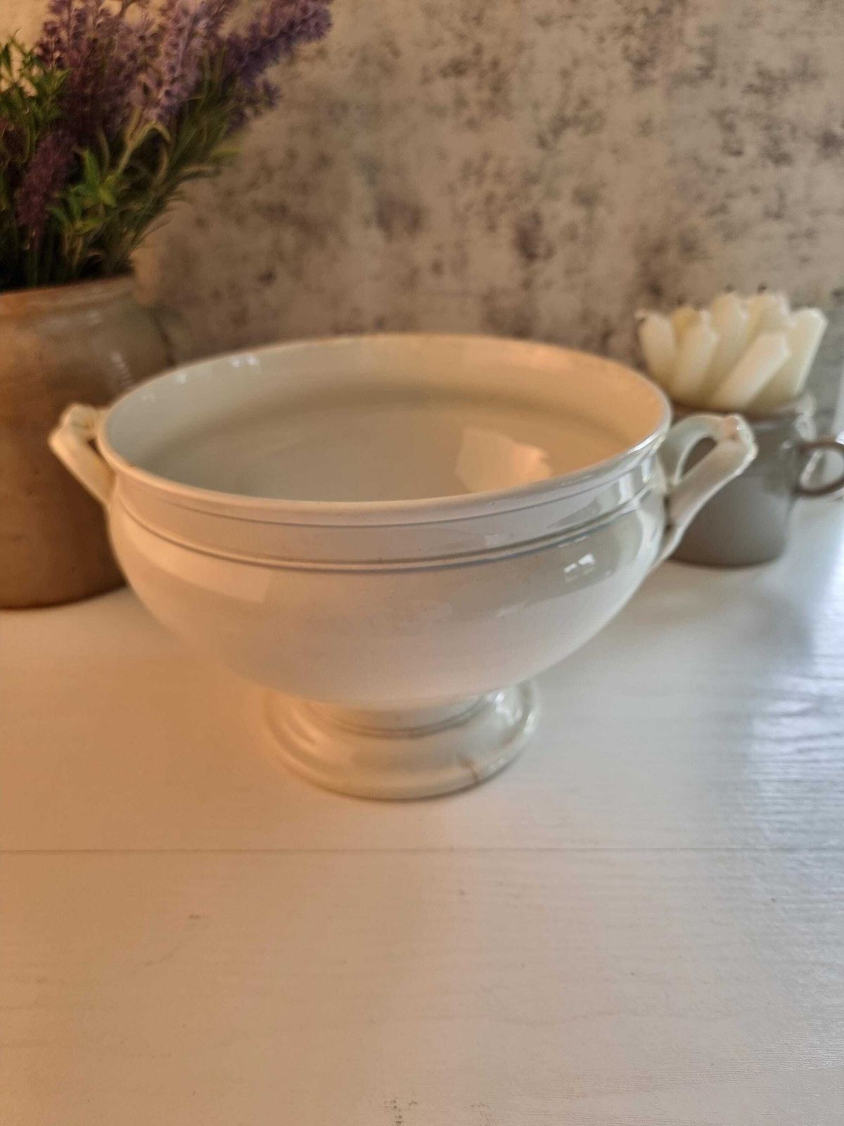 Antique French Ironstone Tureen   Creil & Montereau Serving Bowl photo for sale
