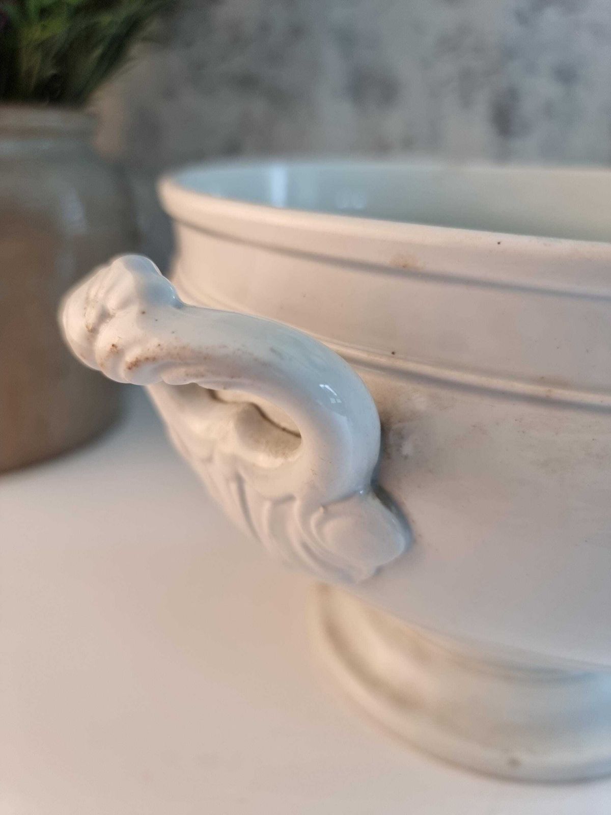 Antique French Ironstone Tureen   Creil & Montereau Serving Bowl photo vintage