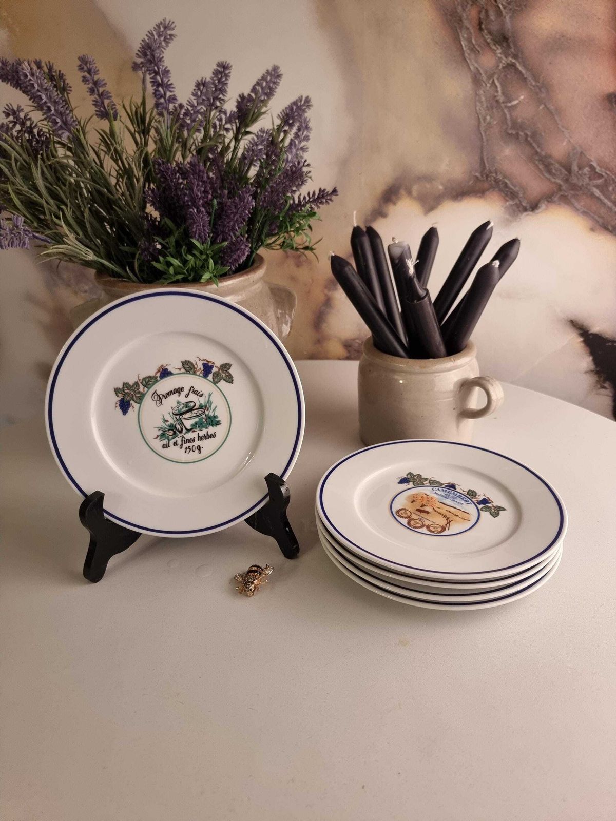 Assiettes à fromage vintage en porcelaine française, service de table, années 1970