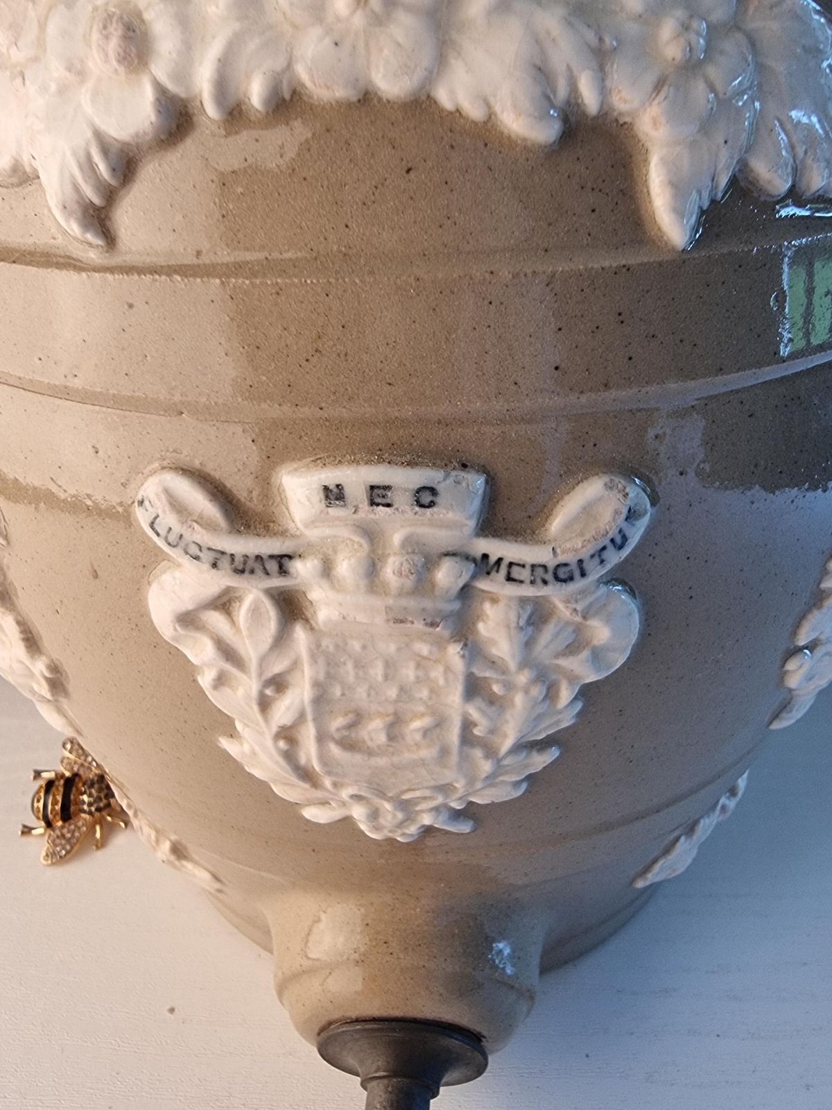 Antique French Stoneware Vinegar Pot – Parisian Coat Of Arms Dispensing Jug photo Home Decor