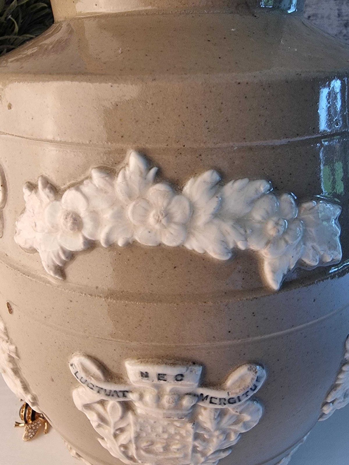 Antique French Stoneware Vinegar Pot – Parisian Coat Of Arms Dispensing Jug photo 219.67