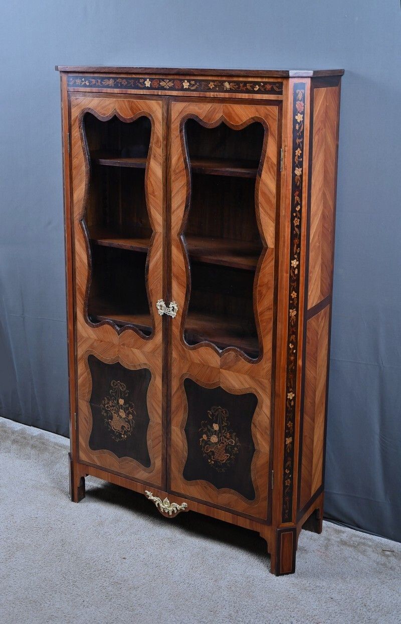 photo furniture Display Cabinet In Marquetry Of Precious Woods, Louis XV Louis XVI Transition Style – First Half Of The 19th Century