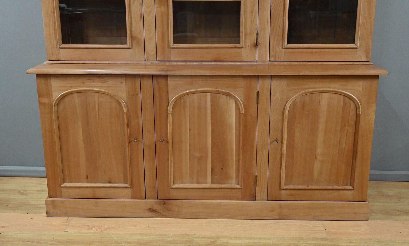 Two Part Bookcase In Light Cherry Wood, Louis Philippe Style – 20th Century photo vinterior