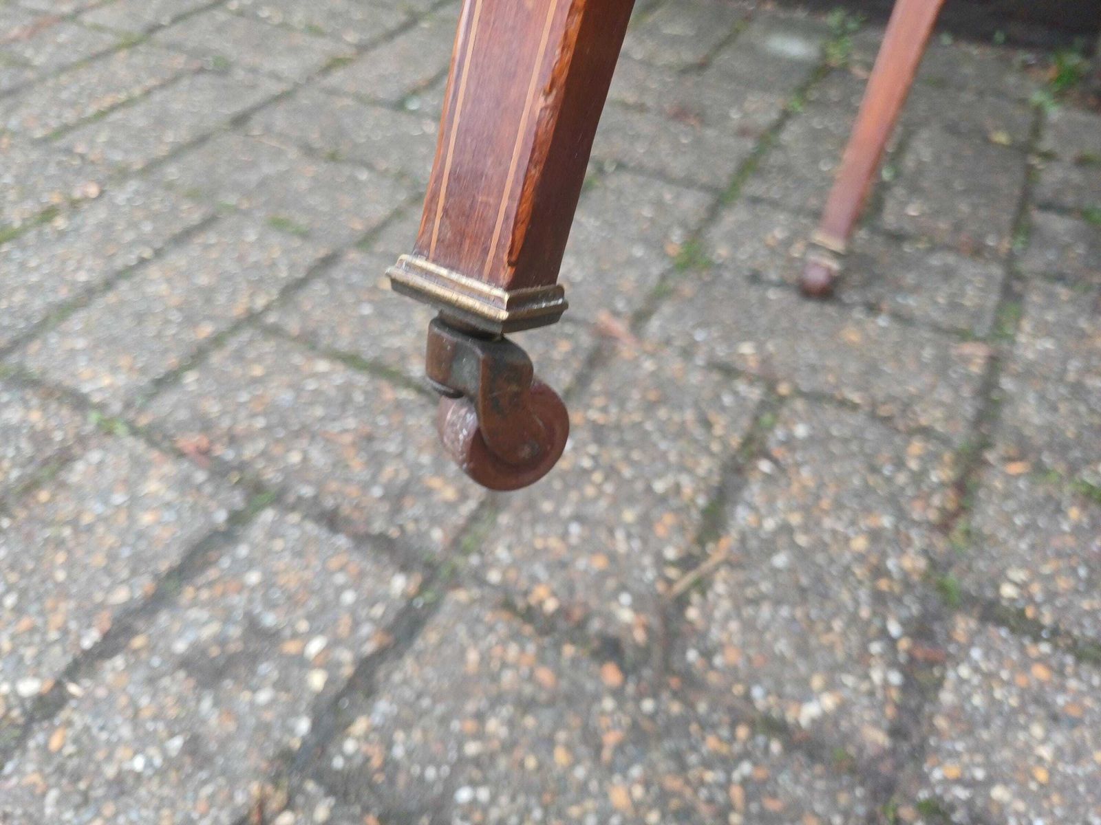 photo buy Victorian Mahogany Games Table Folding Swivel Top Card Table Ribbon Inlay Brass Porcelain Casters Antique Side Table Free Hand Delivery