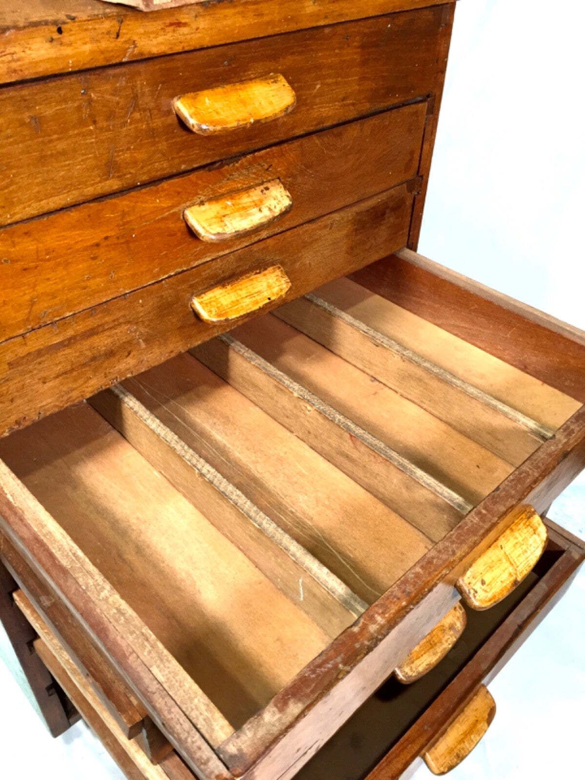 photo vinterior Antique Industrial Wooden Filling Cabinet / Storage Drawers Cabinet C.1930